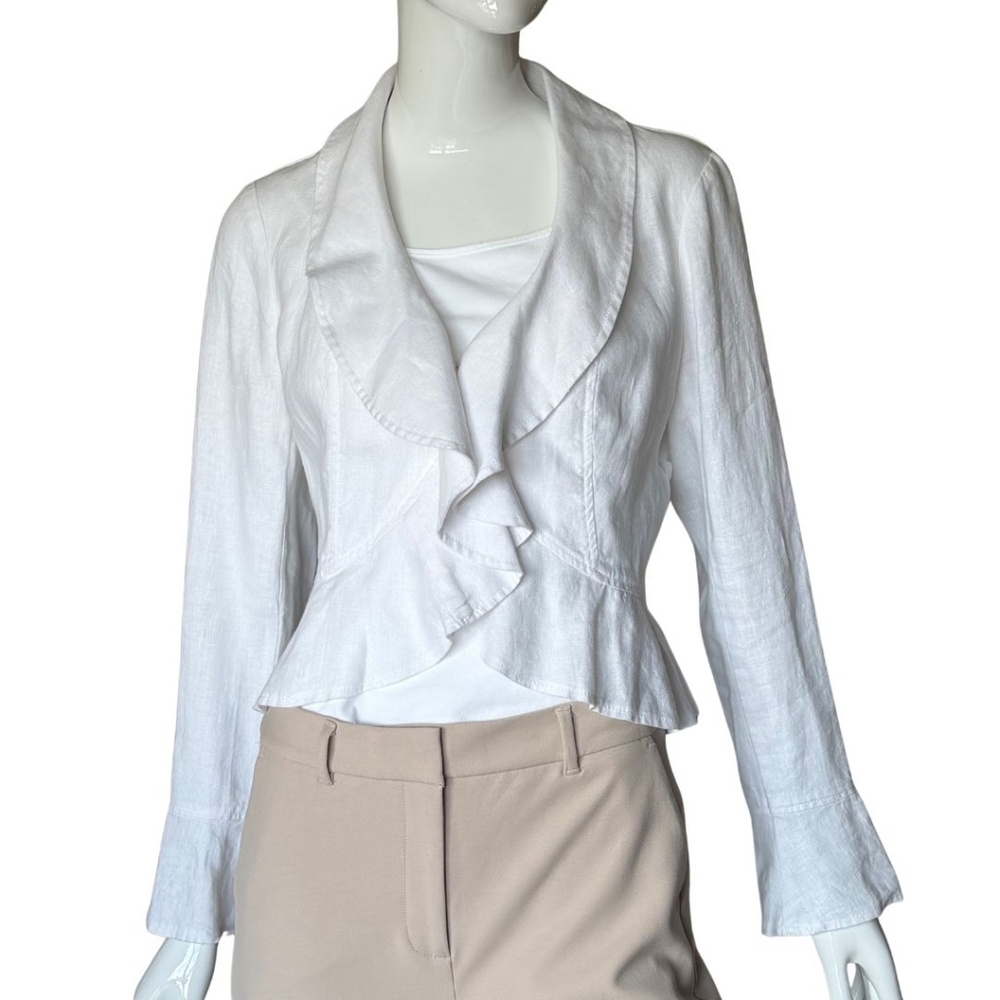 Inc International Concepts White Linen Ruffled Peplum Cropped Jacket Size S NWT - Picture 2 of 7